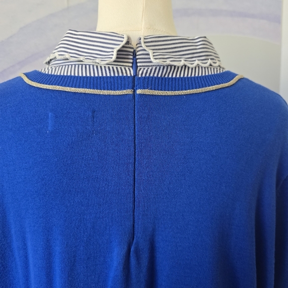 Crown & Ivy | 3X | Blue & White Layered Sweater With Silver Threaded Details - Picture 6 of 9